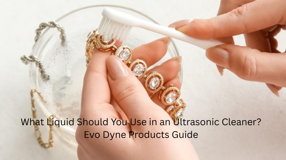 ultrasonic jewelry cleaner on a white surface with sparkling jewelry inside