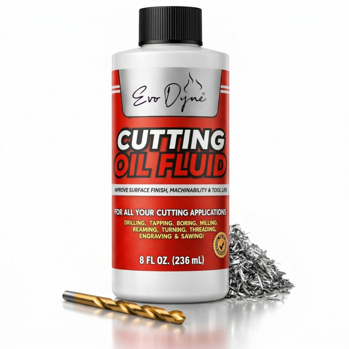 Evo Dyne Cutting Fluid 8 oz bottle of multipurpose metal cutting oil, made in USA