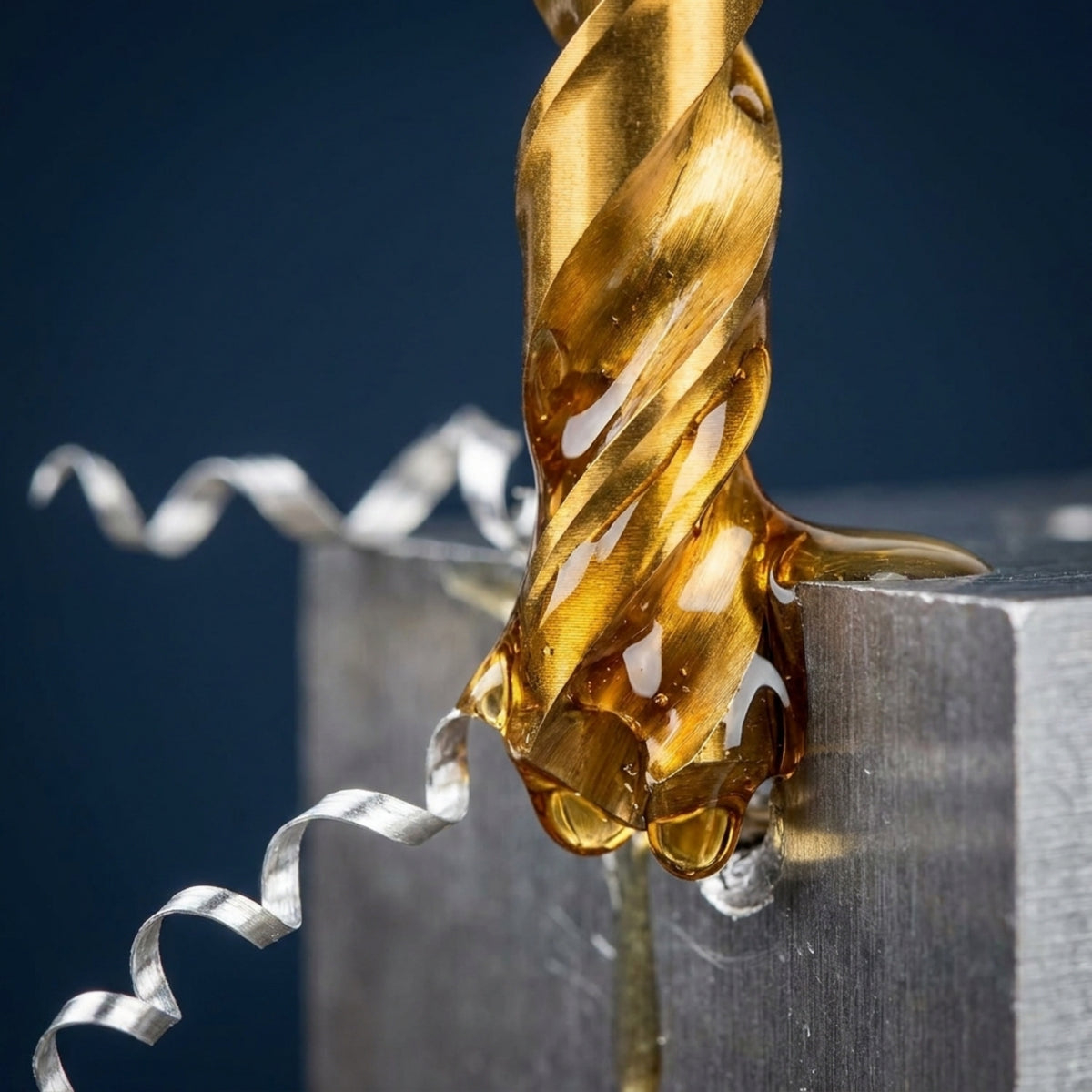 Machinist applying Evo Dyne cutting fluid to a drill press bit