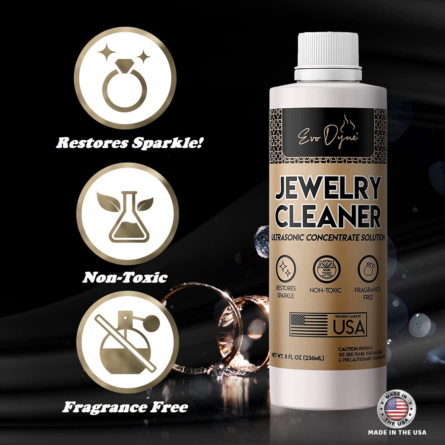 Ultrasonic Jewelry Cleaner Solution (8oz fl oz Total) | Ultrasonic Cleaner Solution for Diamond, Gold, Silver, Gemstones & more