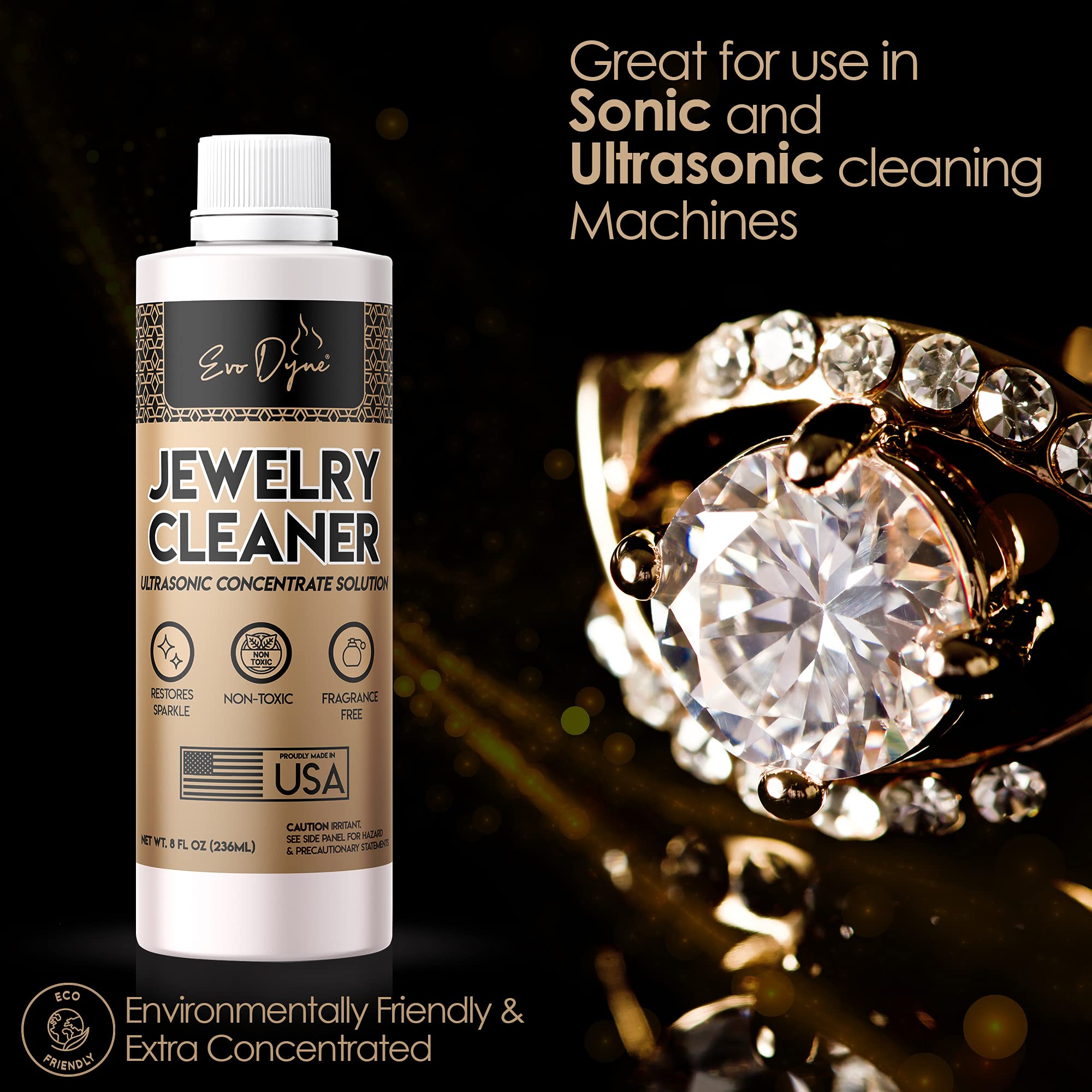 Ultrasonic Jewelry Cleaner Solution (8oz fl oz Total) | Ultrasonic Cleaner Solution for Diamond, Gold, Silver, Gemstones & more