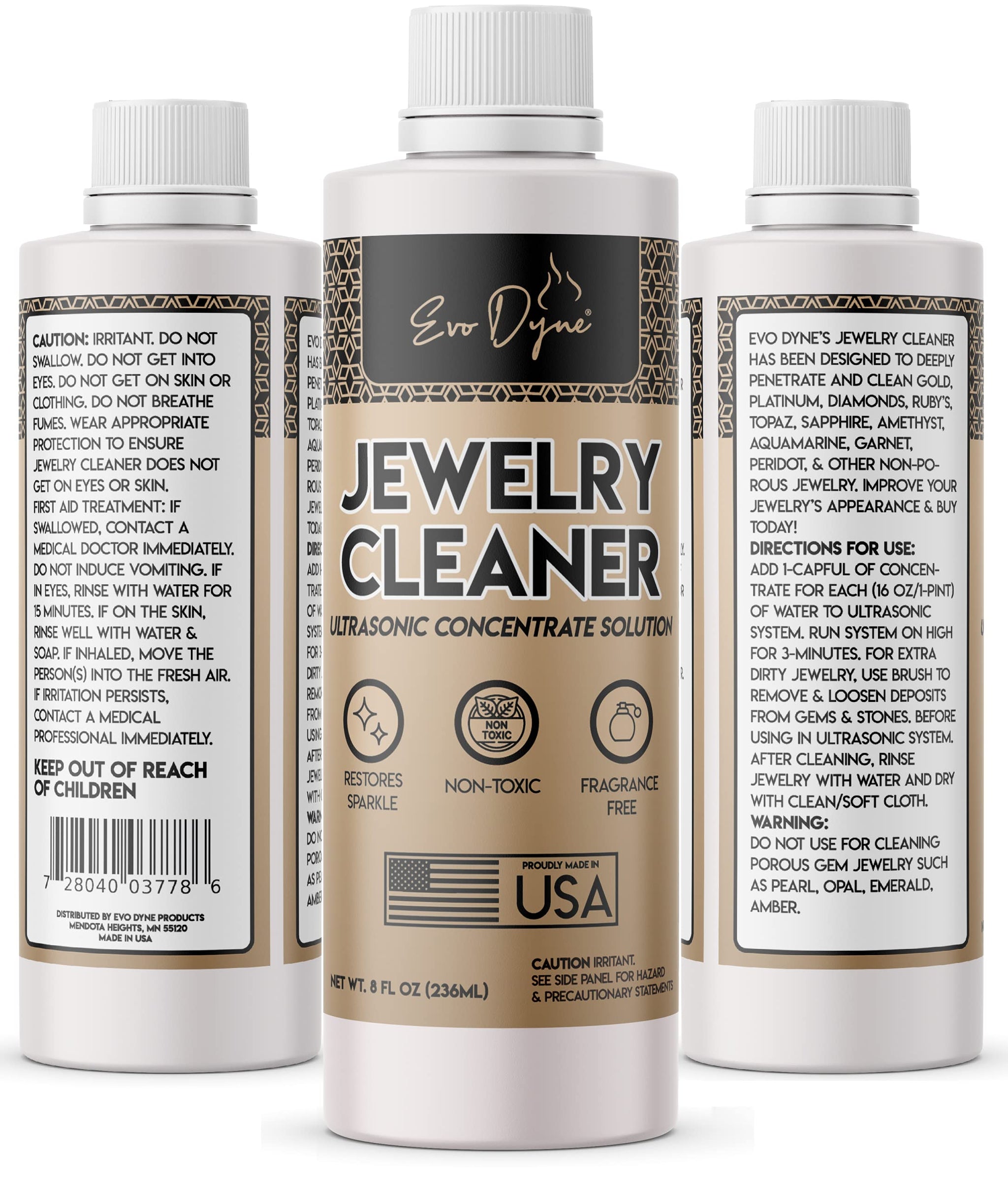 Ultrasonic Jewelry Cleaner Solution (8oz fl oz Total) | Ultrasonic Cleaner Solution for Diamond, Gold, Silver, Gemstones & more