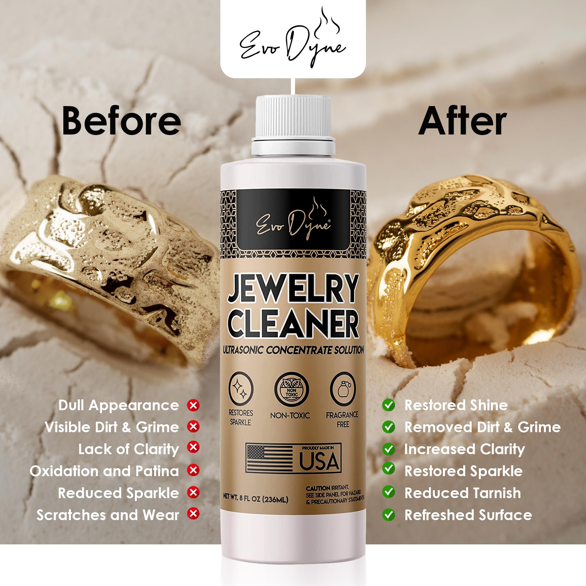 Ultrasonic Jewelry Cleaner Solution (8oz fl oz Total) | Ultrasonic Cleaner Solution for Diamond, Gold, Silver, Gemstones & more