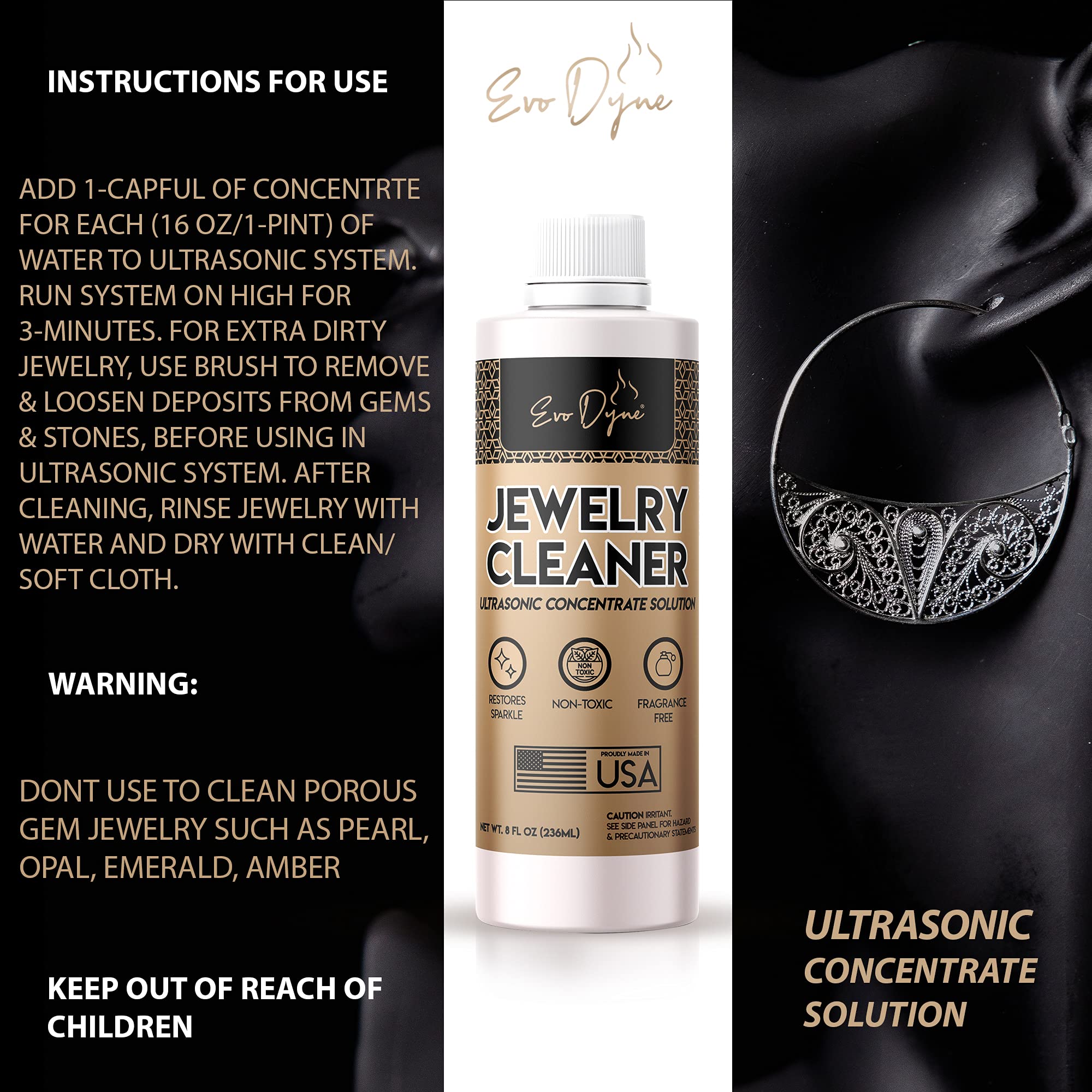 Ultrasonic Jewelry Cleaner Solution (8oz fl oz Total) | Ultrasonic Cleaner Solution for Diamond, Gold, Silver, Gemstones & more