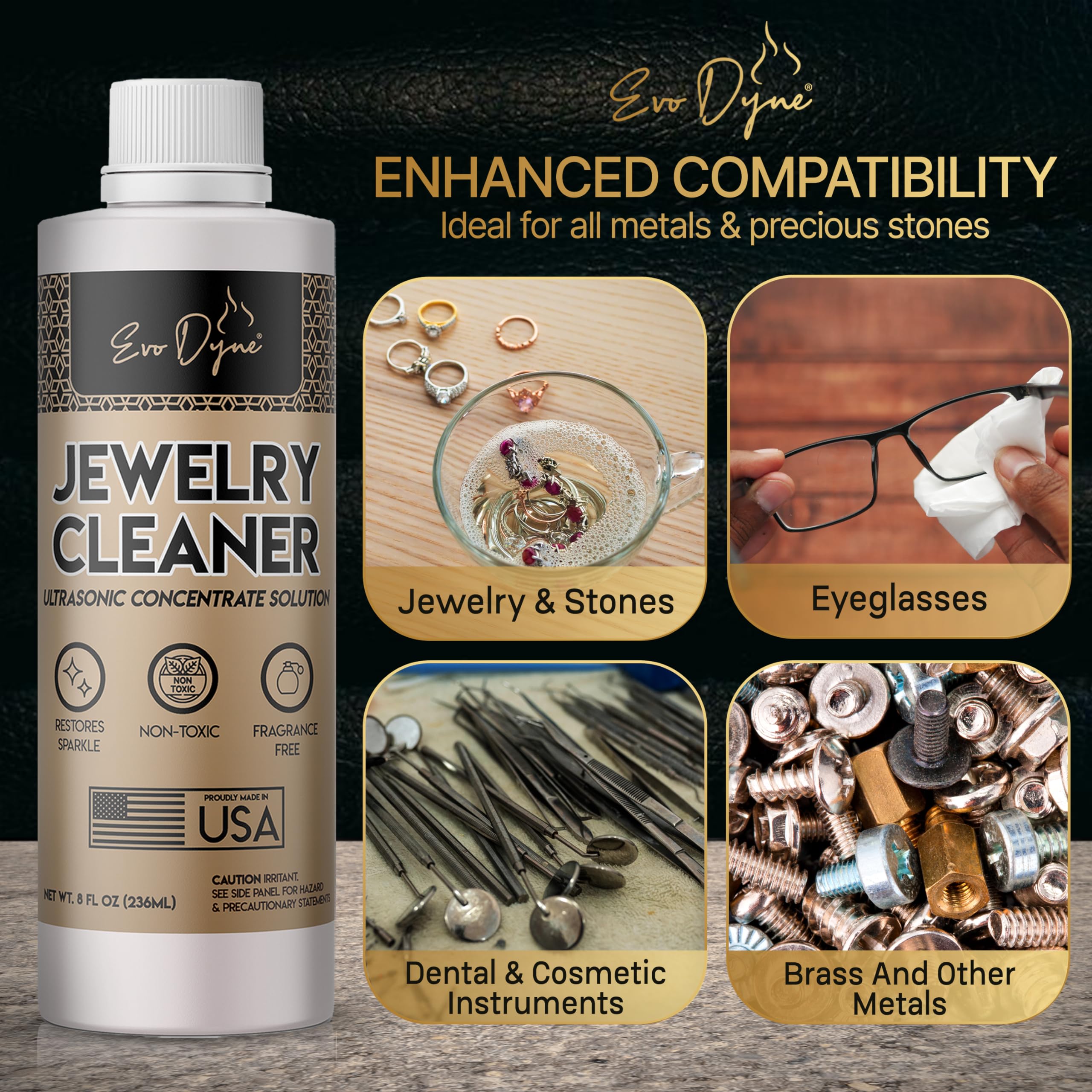 Ultrasonic Jewelry Cleaner Solution (8oz fl oz Total) | Ultrasonic