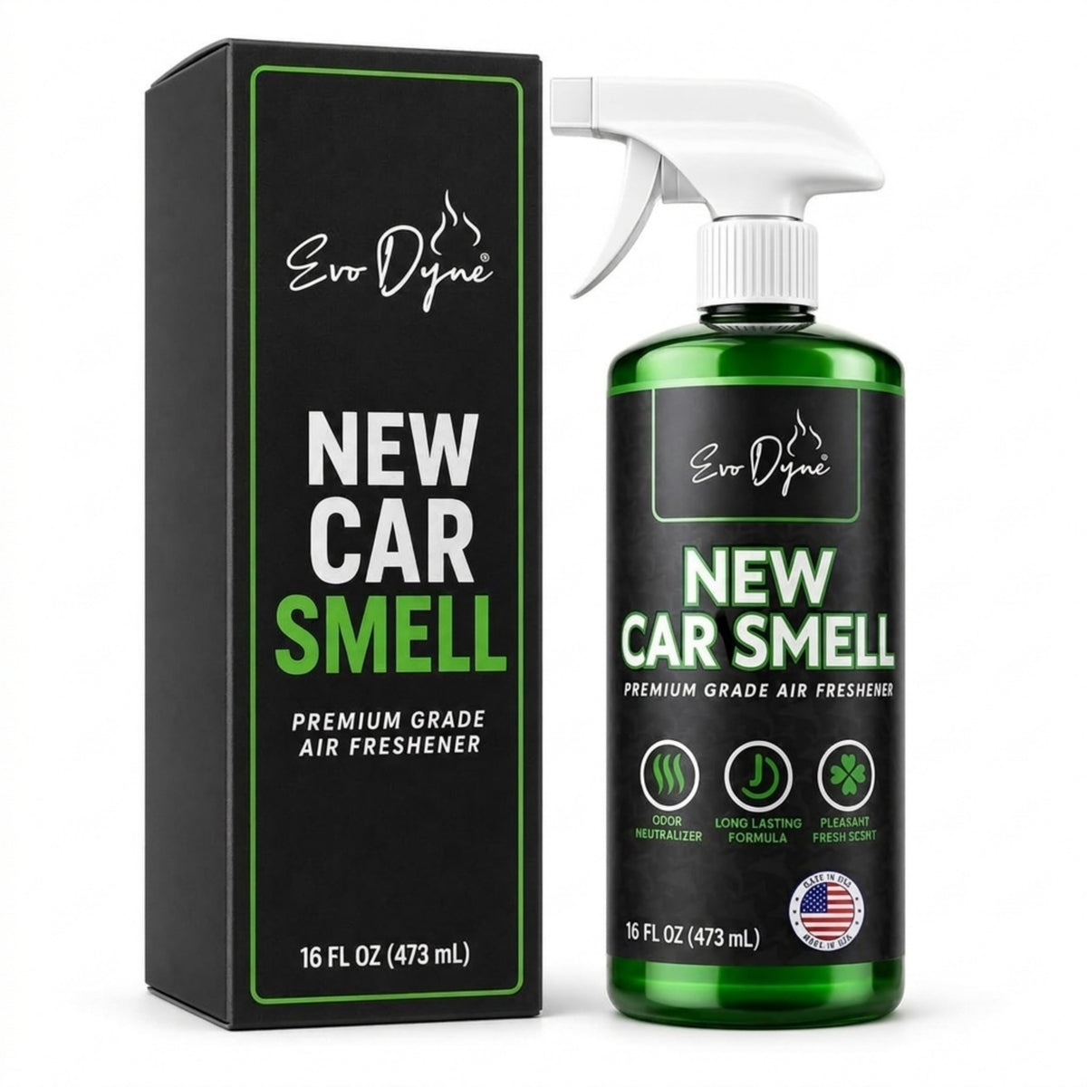 Evo Dyne New Car Smell Spray 16 oz bottle, made in USA car air freshener